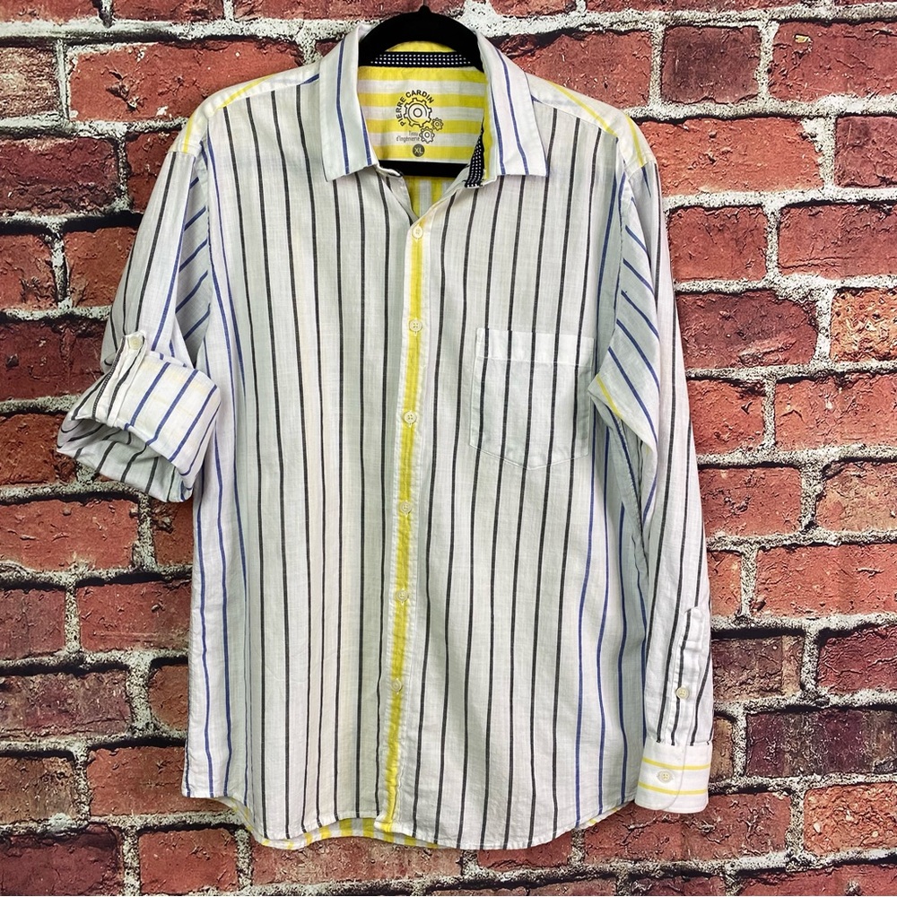 Pierre Cardin Multi Stripe White Cotton Button Up Shirt XL